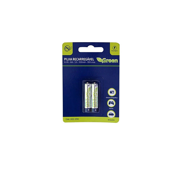 Pilhas Recarregáveis 1.2V AAA 1000mah Green - 2 Unidades