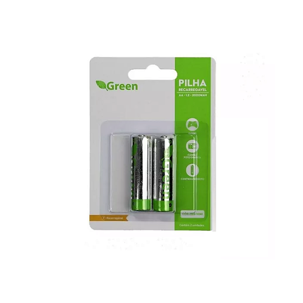 Pilhas Recarregáveis 1.2V AA 2000mah Green - 2 Unidades