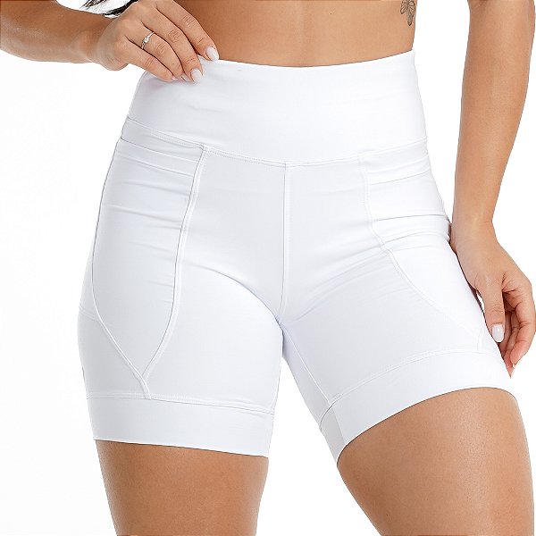 Bermuda de Compressão Feminina Onnze Sports 4 Bolsos para Corrida Branca