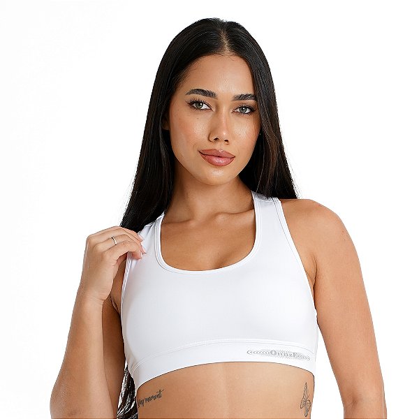 Top de Compressão Tradicional Feminino Onnze Sports Alta Sustentação Branco