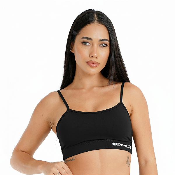 Top de Alça Compressão Feminino Onnze Sports Alta Sustentação Preto