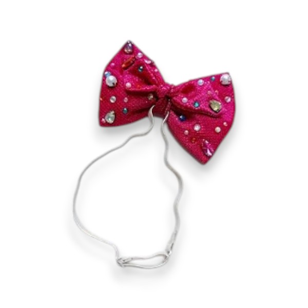 Laço pet pink com pedras coloridas e brilhantes
