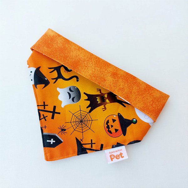 Bandana pet dupla face Halloween laranja