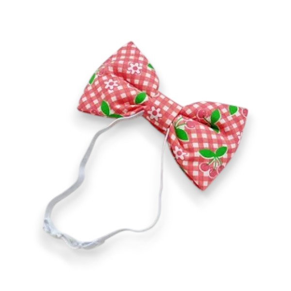 Laço tiara pet com elástico regulável  Cerejas