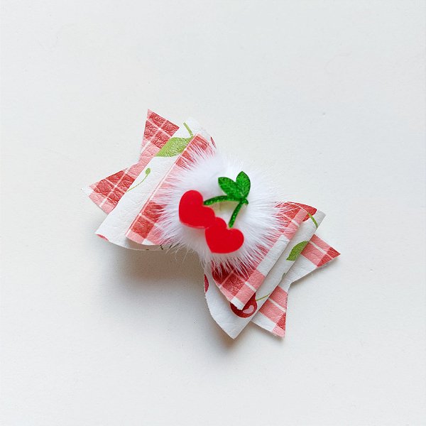 Laço para pet de lonita com estampa de cereja
