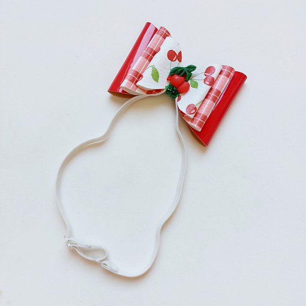 Laço tiara pet de lonita brilhante Cherry