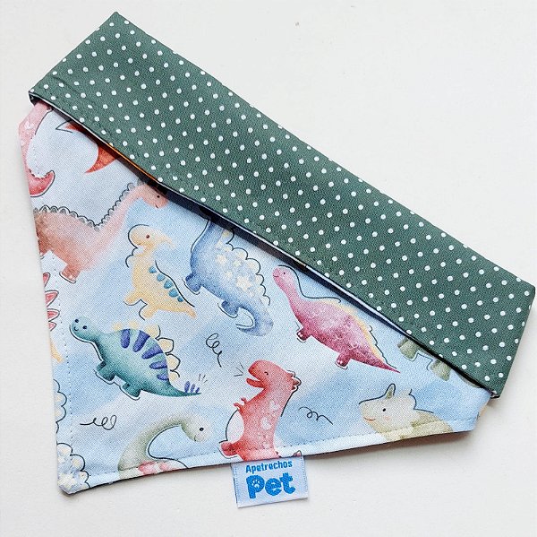 Bandana pet com estampa Dinossauros fofos - Dupla face