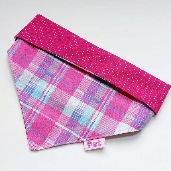Bandana para pet Xadrez pink - Dupla face
