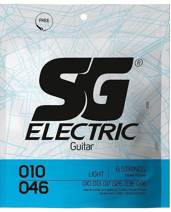 Encordoamento SG 010 Níquel Tensão Leve para Guitarra
