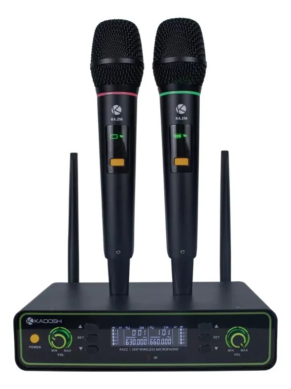 MICROFONE SEM FIO DUPLO DE MÃO UHF 200 CANAIS KADOSH K-422M