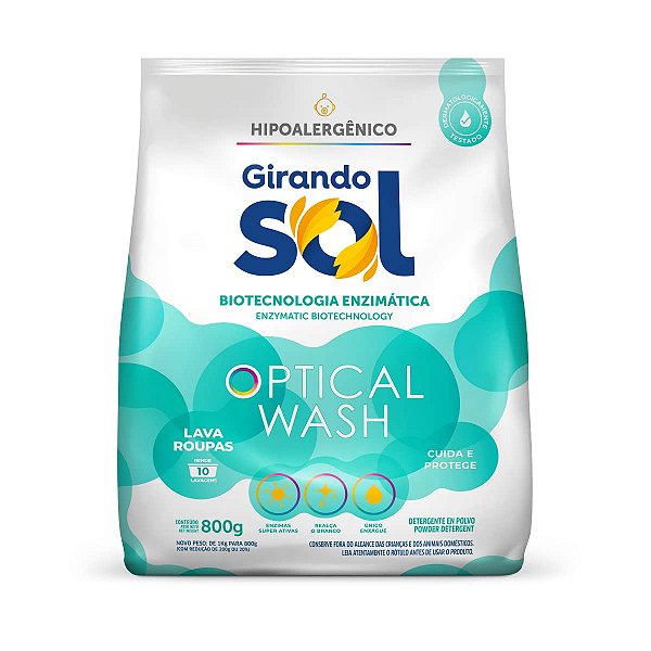 Lava Roupas Em Pó Hipoalergênico Girando Sol 800G, Sabão Em Pó Lava Roupa Para Peles Sensíveis, Verde, Optical Wash Biot