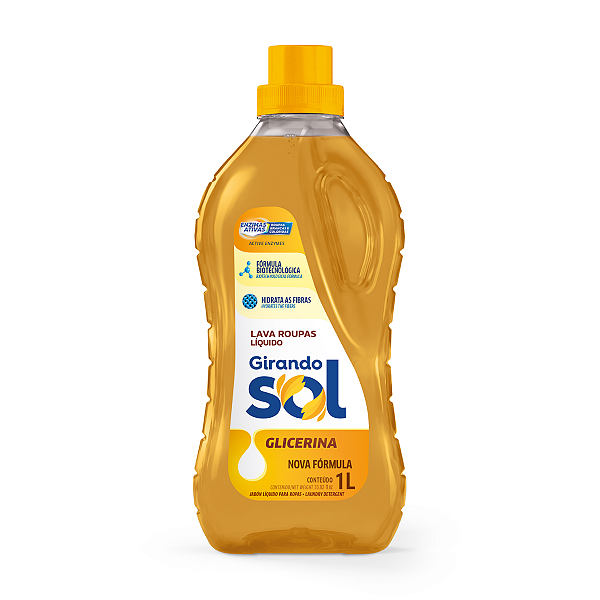 Lava Roupas Líquido Glicerina Girando Sol 1L, Sabão Líquido Lava Roupa Perfumado, Amarelo, Fórmula Biotecnológica, Hidra