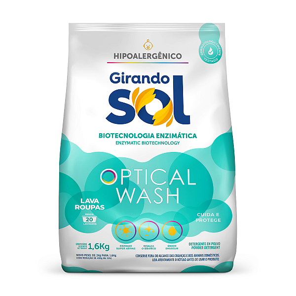 Lava Roupas Em Pó Hipoalergênico Girando Sol 1,6Kg, Sabão Em Pó Lava Roupa Para Peles Sensíveis, Verde, Optical Wash Bio