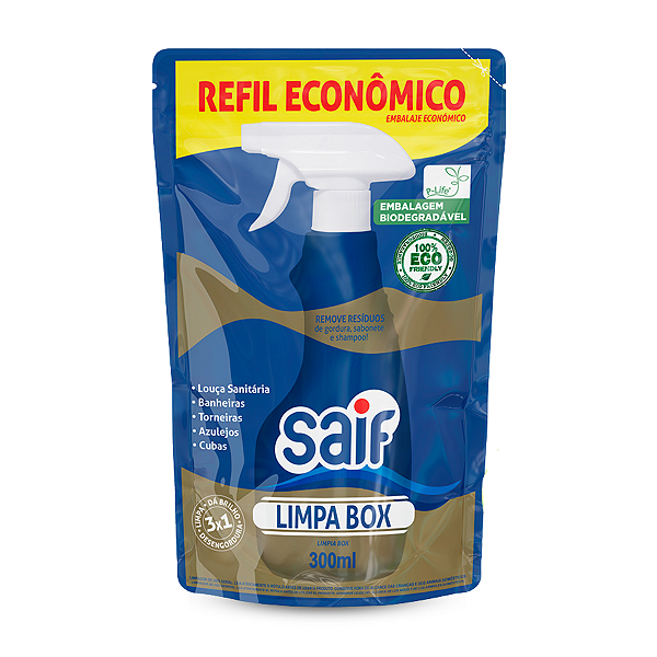Limpa Box Sachê Saif 300Ml, Limpador Box De Banheiro Sachê, Azul, Limpa, Perfuma E Desengordura, Embalagem Econômica Bio