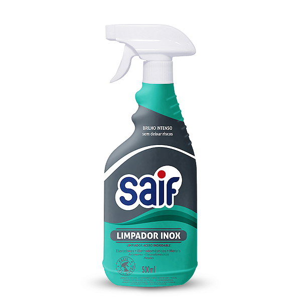 Limpador De Inox Com Gatilho Saif 500Ml, Limpa Inox E Metais, Cinza E Verde, Brilho Intenso Sem Deixar Riscos, Facilitan