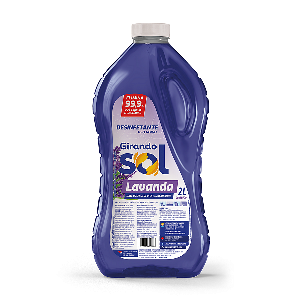 Desinfetante Perfumado Lavanda Girando Sol 2L, Desinfetante Líquido De Uso Geral, Lilás, Elimina 99,9% Dos Germes E Bact