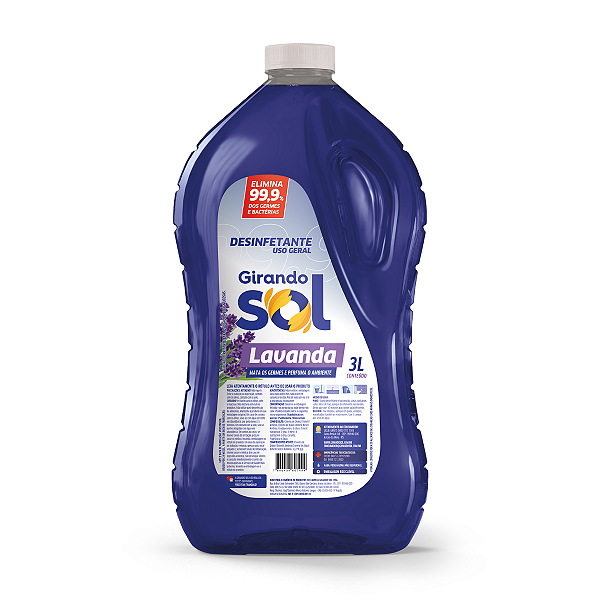 Desinfetante Perfumado Lavanda Girando Sol 3L, Desinfetante Líquido De Uso Geral, Lilás, Elimina 99,9% Dos Germes E Bact