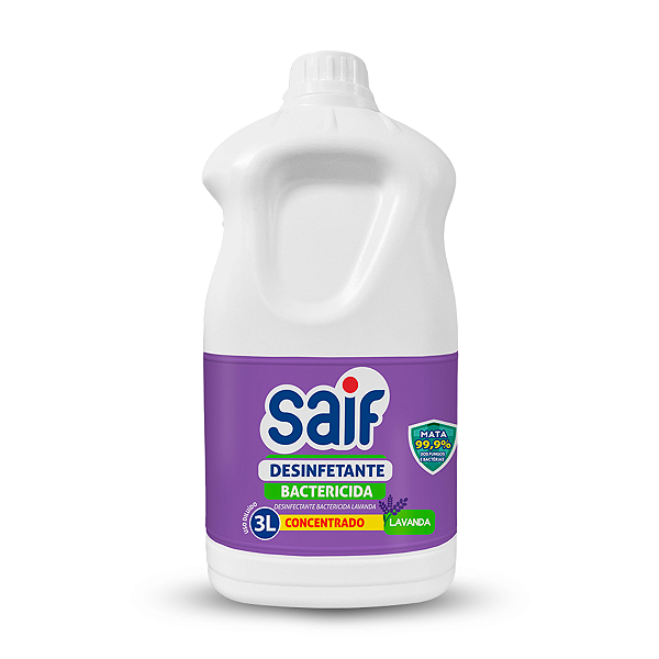Desinfetante Perfumado Lavanda Saif 3L, Desinfetante Líquido De Uso Geral, Lilás, Elimina 99,9% Dos Germes E Bactérias,