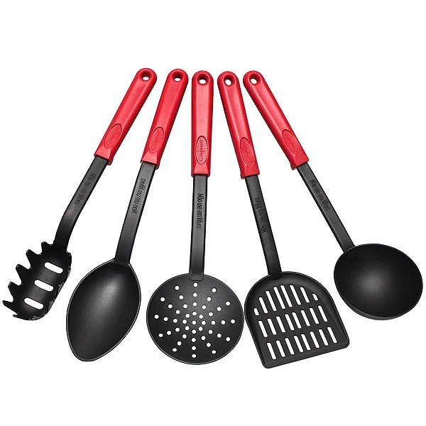 Conjunto Completo de Talheres e Utensílios Franc Vermelho com 5 Peças Elegância e Funcionalidade na Cozinha