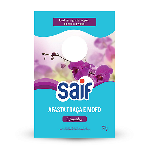 Afasta Traça E Mofo Perfumado Orquídea Saif 30G, Antimofo E Antitraça Perfumado, Azul, Ideal Para Roupeiros, Closets E A