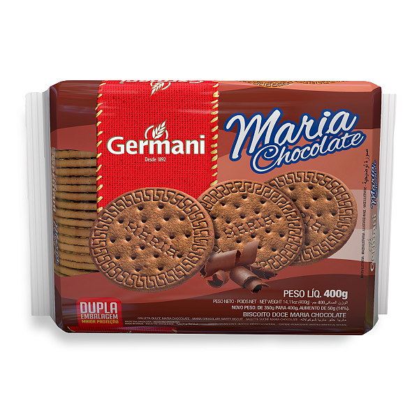 Biscoito Maria Chocolate Germani 345G, Germani Alimentos, Biscoito Doce Maria Chocolate, Vermelho, Um Clássico Crocante