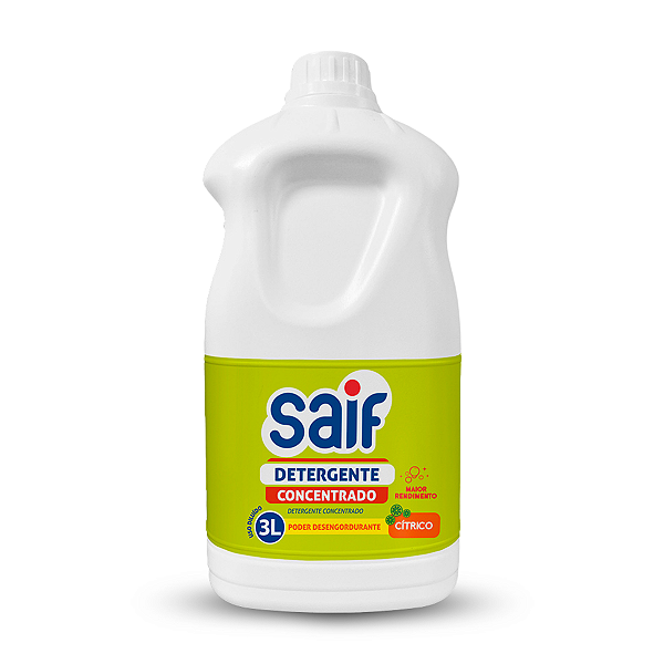 Detergente Lava Louças Concentrado Cítrico Saif 3L, Detergente Líquido Concentrado Lava-Louças, Verde, Contém Tensoativo