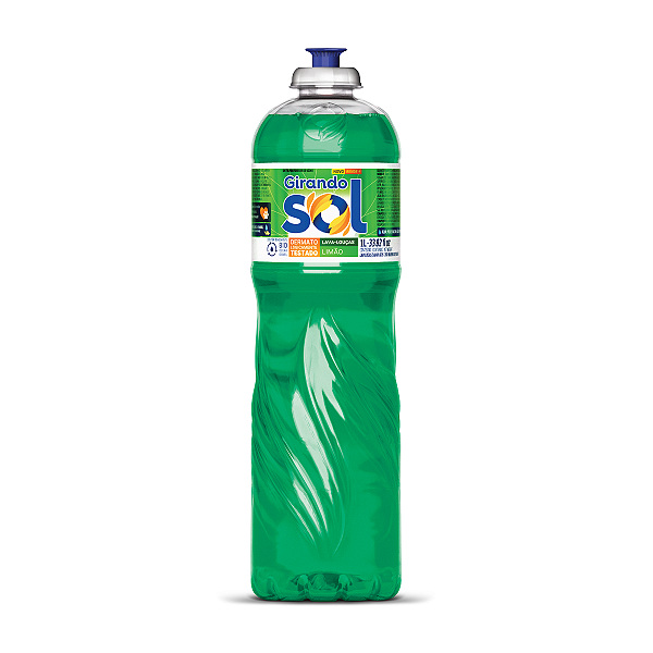 Detergente Lava-Louças Limão Girando Sol 1L, Detergente Líquido Para Lavar Louças, Verde, Contém Tensoativo Biodegradáve