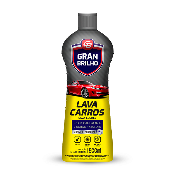 Lava Carros Líquido Concentrado Gran Brilho 500Ml, Shampoo Automotivo Concentrado Com Silicone E Ceras Naturais, Amarelo