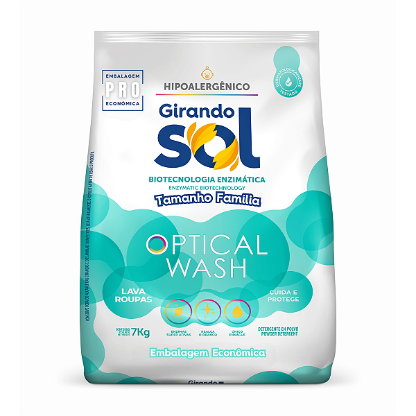 Lava Roupas Em Pó Hipoalergênico Girando Sol 7Kg, Sabão Em Pó Lava Roupa Para Peles Sensíveis, Verde, Optical Wash Biote