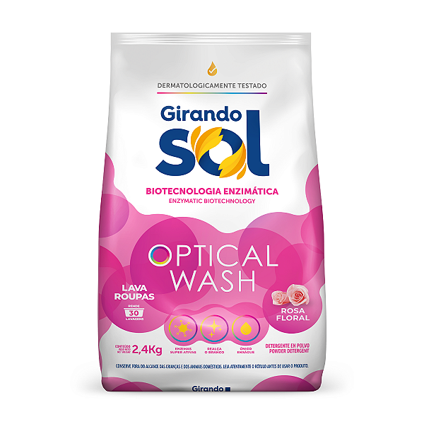 Lava Roupas Em Pó Rosa Floral Girando Sol 2,4Kg, Sabão Em Pó Lava Roupa Perfumado, Rosa, Optical Wash Biotecnologia Enzi