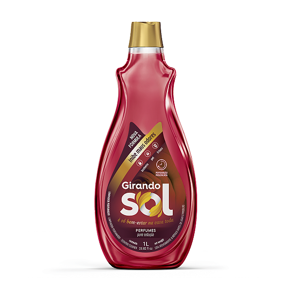Limpador Perfumado Pura Sedução Girando Sol 1L, Higienizador Multiuso Perfumado, Vermelho, Perfumação Prolongada Para Ba