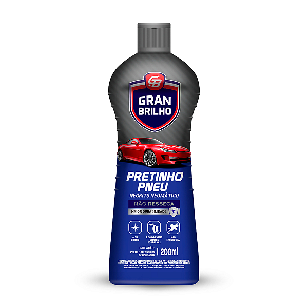 Pretinho Pneu Automotivo Gran Brilho 200Ml, Revitalizador Automotivo De Pneu, Azul, Alto Brilho Com Maior Durabilidade E