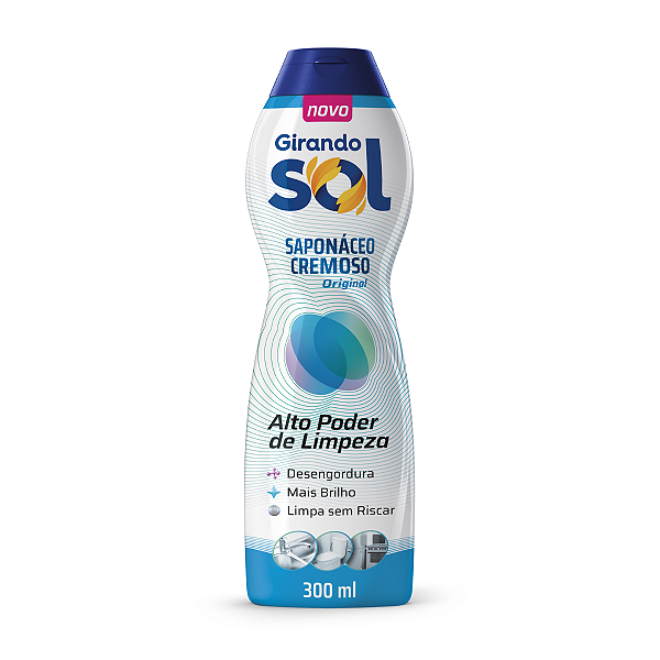 Saponáceo Cremoso Original Girando Sol 300G, Higienizador Detergente Cremoso Perfumado, Azul, Alto Poder De Limpeza, Des