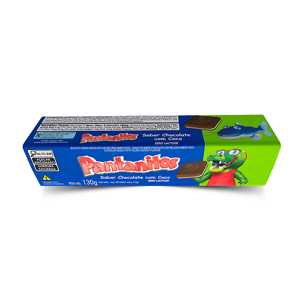 Biscoito Recheado Chocolate Com Coco Pantanitos 130G, Biscoito Doce Recheado Sabor Chocolate Com Coco, Laranja, Crocante
