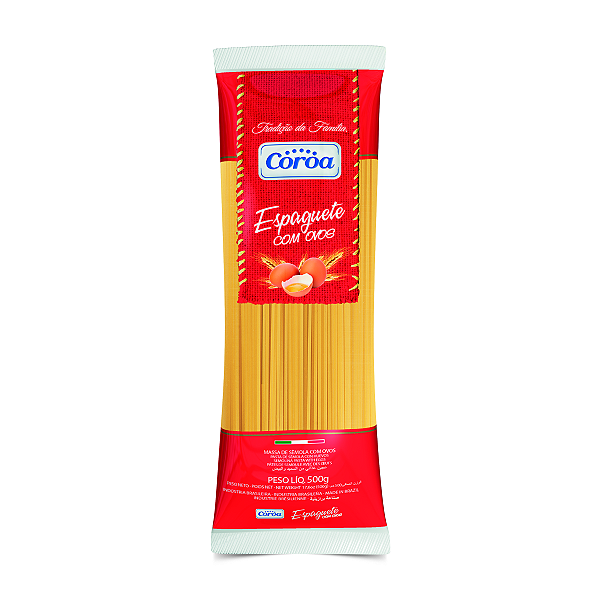 Macarrão Espaguete Com Ovos Coroa 500G, Massa Espaguete De Sêmola Com Ovos Pasta Spaghetti All Uovo, Vermelho, Ótima Tex