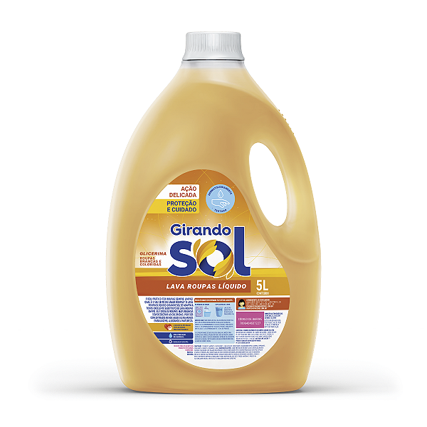 Lava Roupas Líquido Glicerina Girando Sol 5L, Sabão Líquido Lava Roupa Perfumado, Amarelo, Fórmula Biotecnológica, Hidra