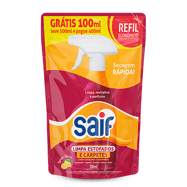 Limpa Estofados E Carpetes Sachê Saif 500Ml, Limpador De Carpetes E Estofados Sachê, Laranja E Vermelho, Limpa, Perfuma