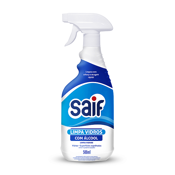 Limpa Vidros Com Gatilho Saif 500Ml, Limpador De Vidros Com Álcool Spray, Azul, Limpeza Sem Esforço E Secagem Rápida, Fa