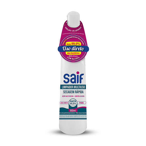 Limpador Multiuso Secagem Rápida Com Álcool Saif 500Ml, Higienizador Multiuso Perfumado Com Álcool, Branco, Ação Bacteri