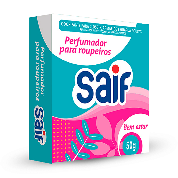 Perfumador Para Roupeiros Bem Estar Saif 50G, Odorizante Perfumado Para Closets, Armários E Guarda-Roupas, Rosa, Cheirin