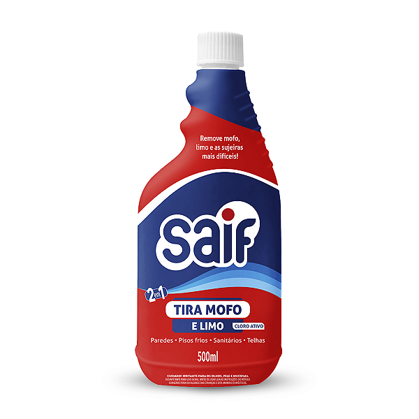 Limpador Tira Mofo E Limo Cloro Ativo Refil Saif 500Ml, Removedor De Mofo E Limo Com Cloro Ativo Refil, Vermelho, Remove