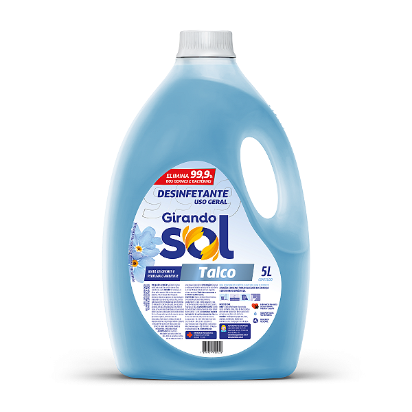 Desinfetante Perfumado Talco Girando Sol 5L, Desinfetante Líquido De Uso Geral, Azul, Elimina 99,9% Dos Germes E Bactéri