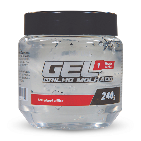 Gel Brilho Molhado Fixação Normal 1 Jay Luc 240G, Gel Para Cabelos Sem Álcool Etílico, Incolor, Brilho Molhado E Fixação