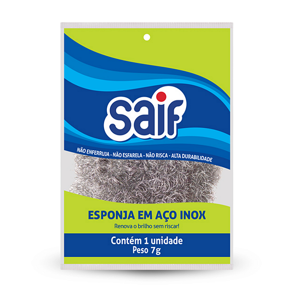 Esponja Em Aço Inox Saif 7G, Esponja Aço Inox Para Limpeza Pesada, Azul E Verde, Não Enferruja, Não Esfarela, Não Risca