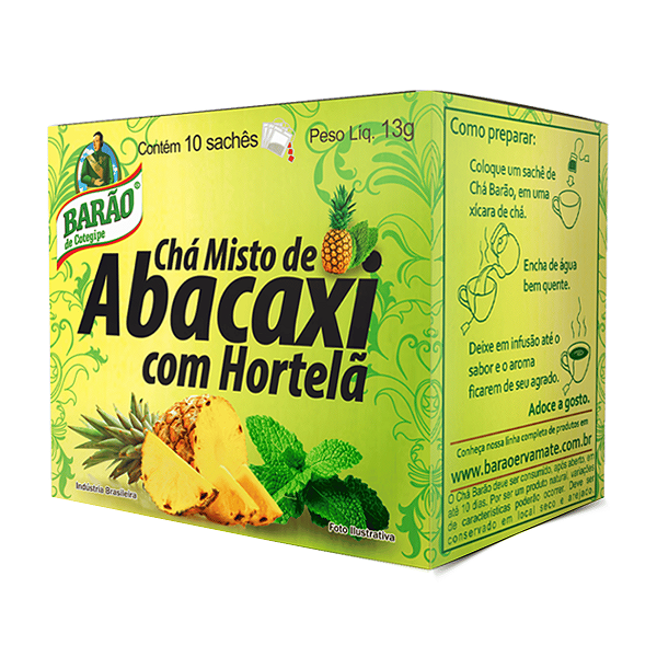Chá Misto De Abacaxi Com Hortelã Barão 13G, Composto Natural De Abacaxi Com Hortelã, Verde, Sabor Refrescante E Revitali