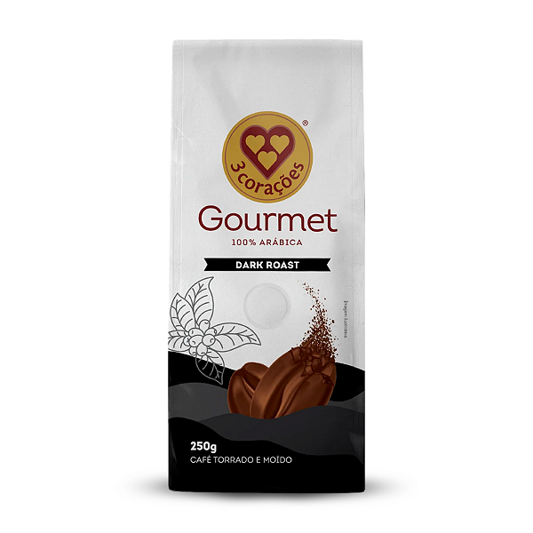 Café Torrado E Moído Gourmet Dark Roast Três Corações 250G, Café Brasileiro Gourmet Torrado E Moído, Preto, Aroma Adocic