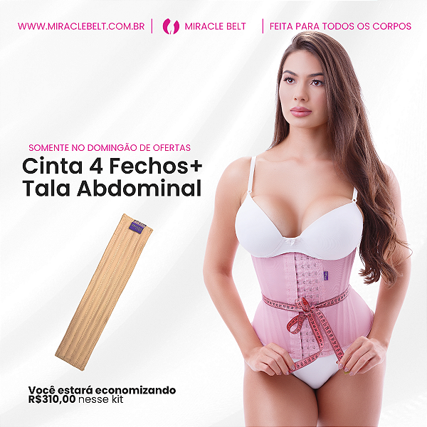 Kit - Cinta Faixa 4 fechos ROSA + Tala Abdominal