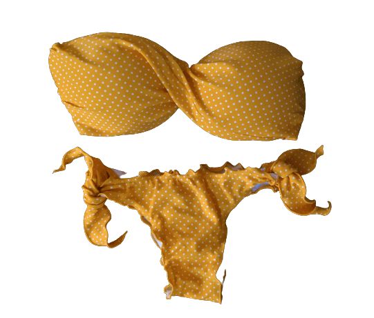Biquíni tomara que caia amarelo bolinha poá