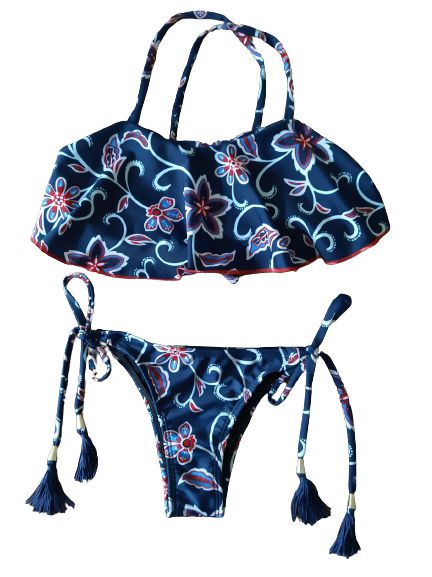 Biquíni cropped babado floral