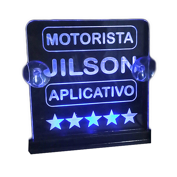 Placa LED Automotiva 10x10cm Personalizada - com Ventosa e Cabo USB – Ideal para Motoristas de APP